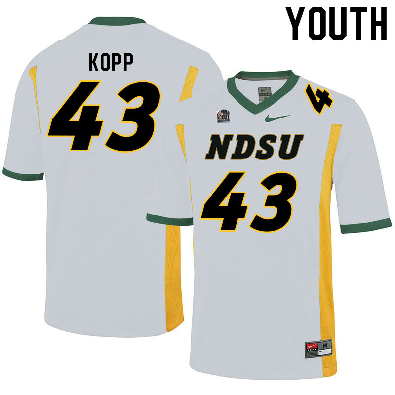 Youth #43 Logan Kopp North Dakota State Bison College Football Jerseys Sale-White - Click Image to Close